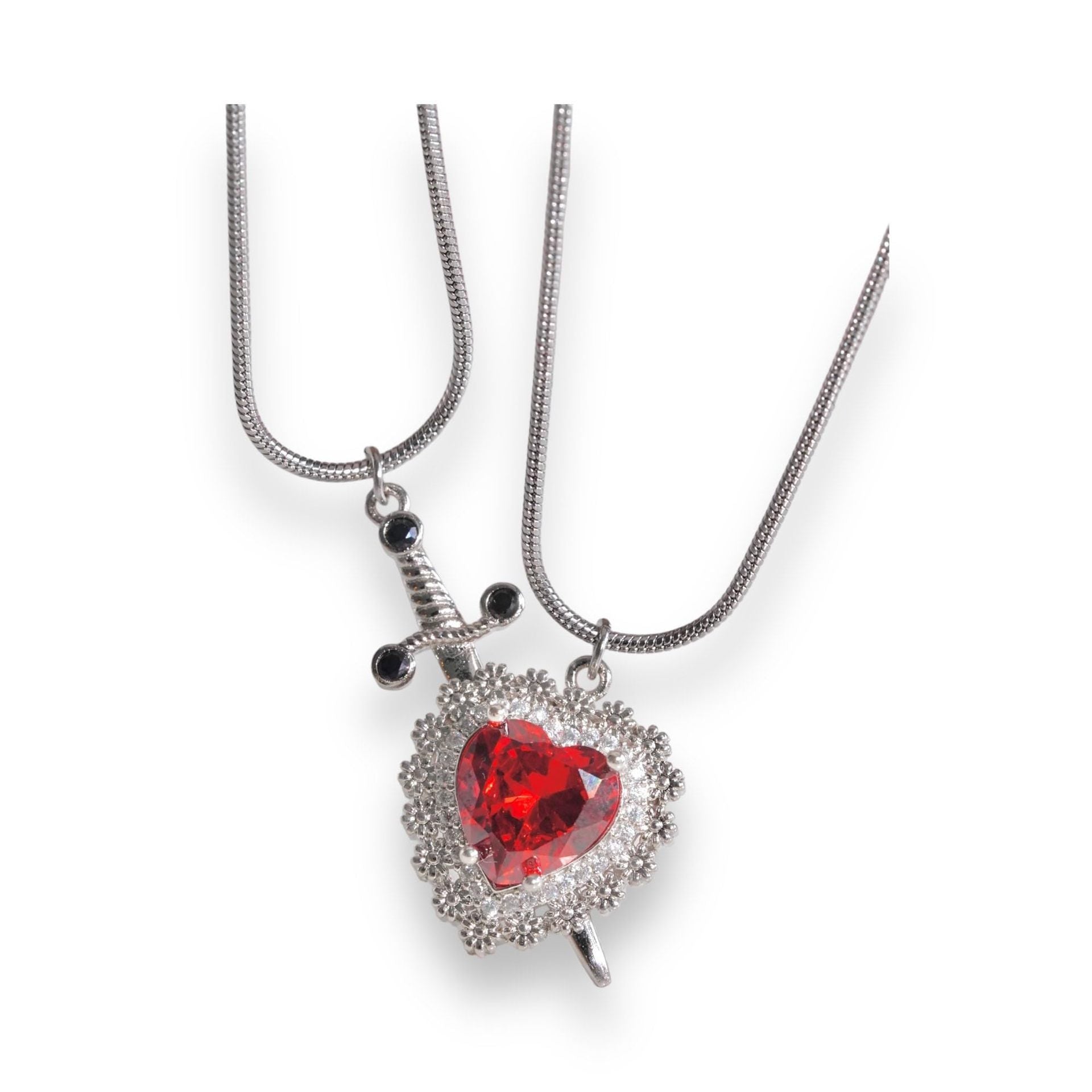 Wholesale Two-tone love diamond pendant set for couples with clavicle necklace